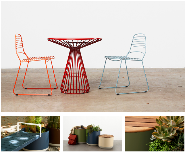 Jak Chairs, Jil Table, Xylem Bench & Planters