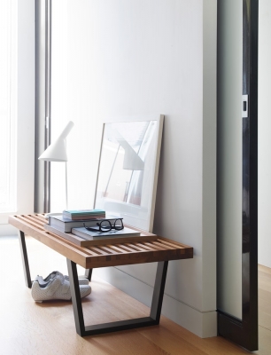Nelson Platform Bench and AJ Table Lamp 