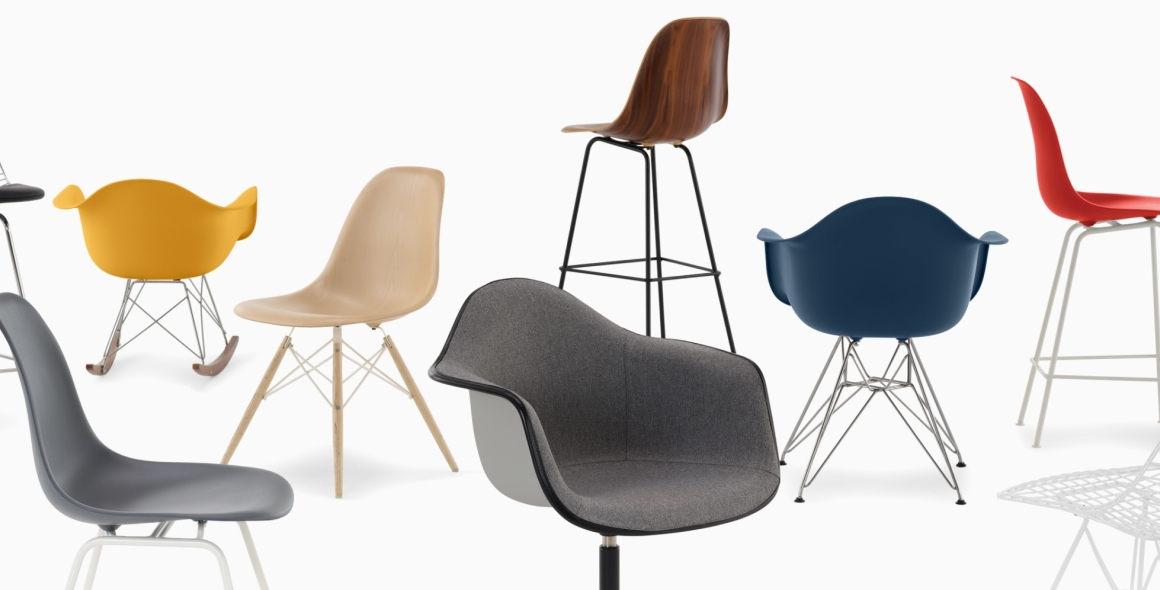 Iconic Eames Shell Chairs, designed by Charles and Ray Eames, available at Designcraft Canberra