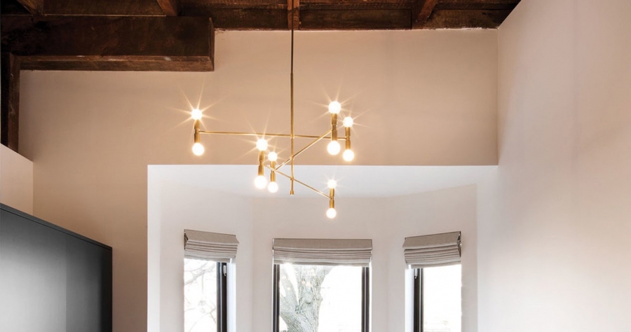 Dot Atomium in Brass Lambert & Fils Chandelier, Dot pendant light Lambert & Fils, Lambert & Fils brass chandelier