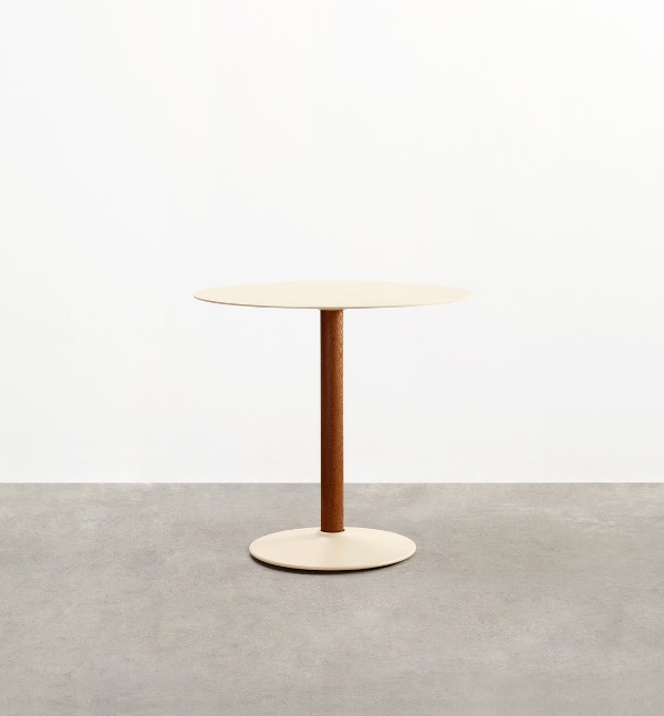 Seam Café Table with round table top on Cambia timber leg Seam Café table, Tait Seam Café table designed by Adam Cornish, Seam round dining table