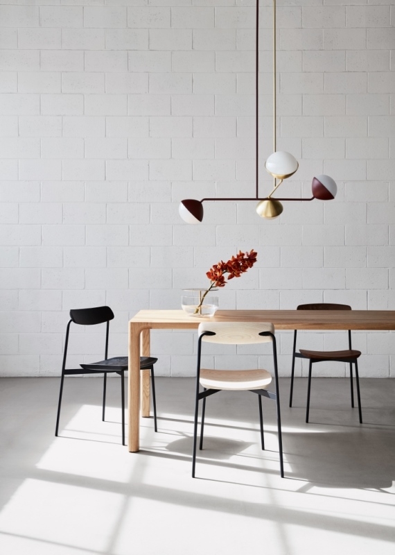 Jolly pendant, Molloy table and SIA chair Sia adjustable chair, Sia dining chair, Adjustable back Sia chair, Tom Fereday chair for Nau