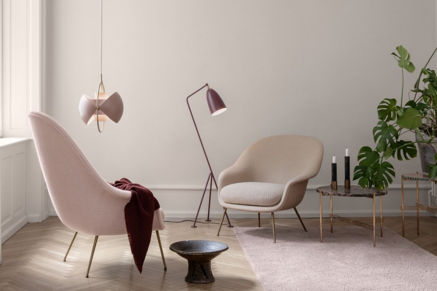 Bat lounge / grasshoppa lamp / Multilite pendant/ Multilite floor lamp. Bat Lounge, grasshoppa floor lamp and Multilite pendant by Gubi.