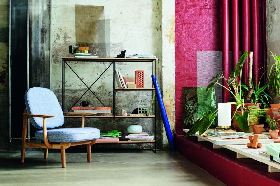 JH97 lounge chair, Planner shelving and PM-02 table lamp JH97 chair by Jaime Hayon, Jaime Hayon new lounge chair 2019, Fritz hansen Jaime Hayon lounge,