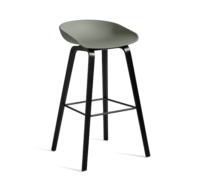 AAS32 Green shell on black stained oak base, black footrest AAS32 by Hay, timber legs stool by Hay. Hay AAS, Hay stool