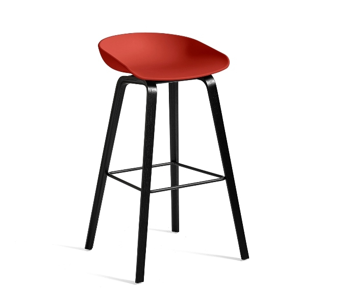 AAS32 Warm red shell on black stained oak base, black footrest AAS32 by Hay, timber legs stool by Hay. Hay AAS, Hay stool