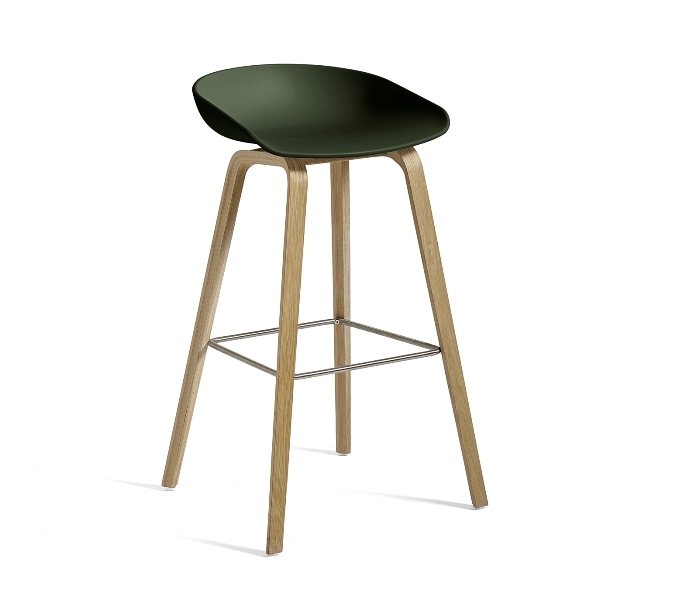 AAS32 Green shell on soaped oak base, stainless steel footrest AAS32 by Hay, timber legs stool by Hay. Hay AAS, Hay stool