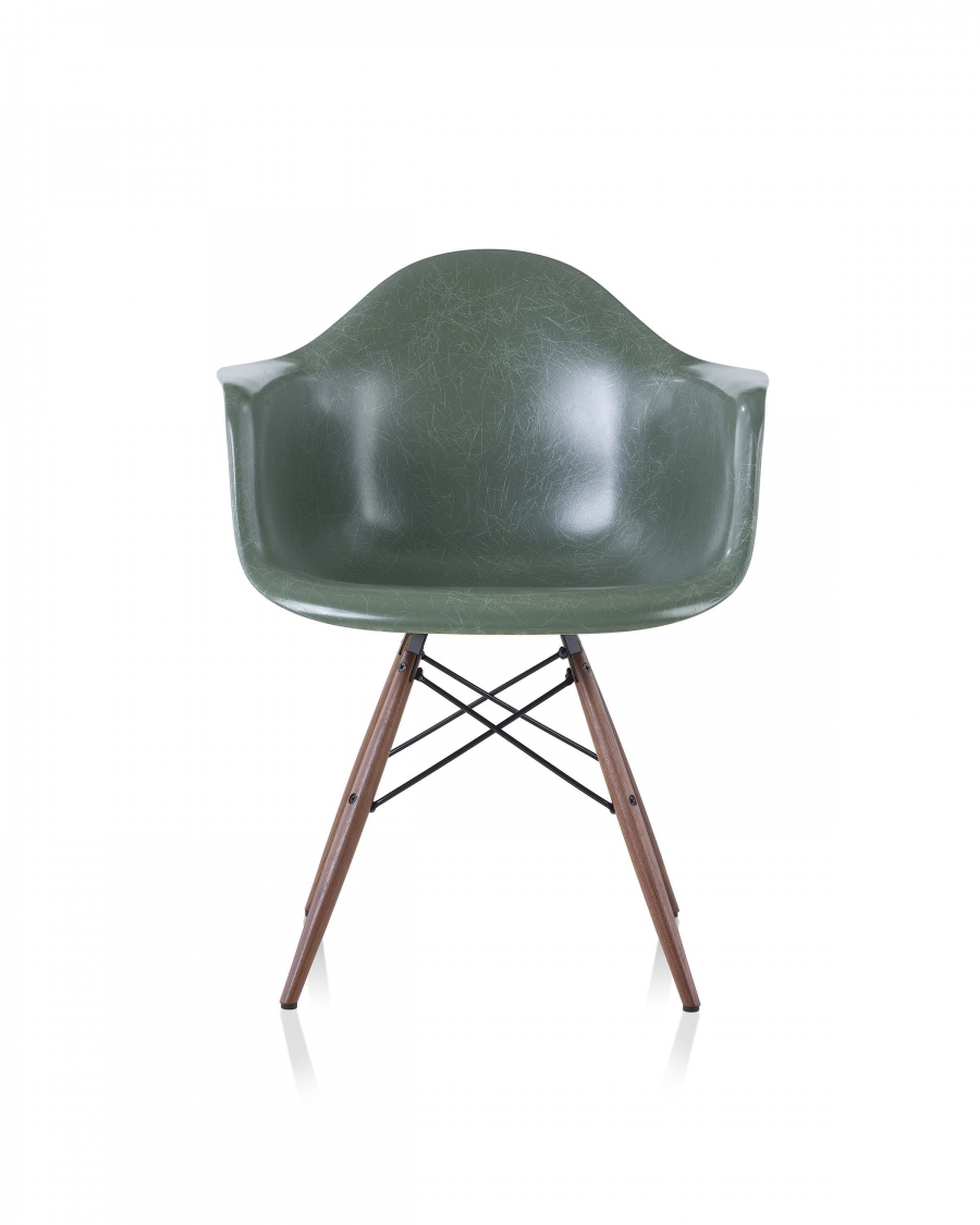 Eames Moulded Fibreglass Armchair Deep Seafoam shell on Walnut dowel base Vintage colour reintroduced Eames fiberglass chair, deep seafoam vintage colour shell for Eames fiberglass chair