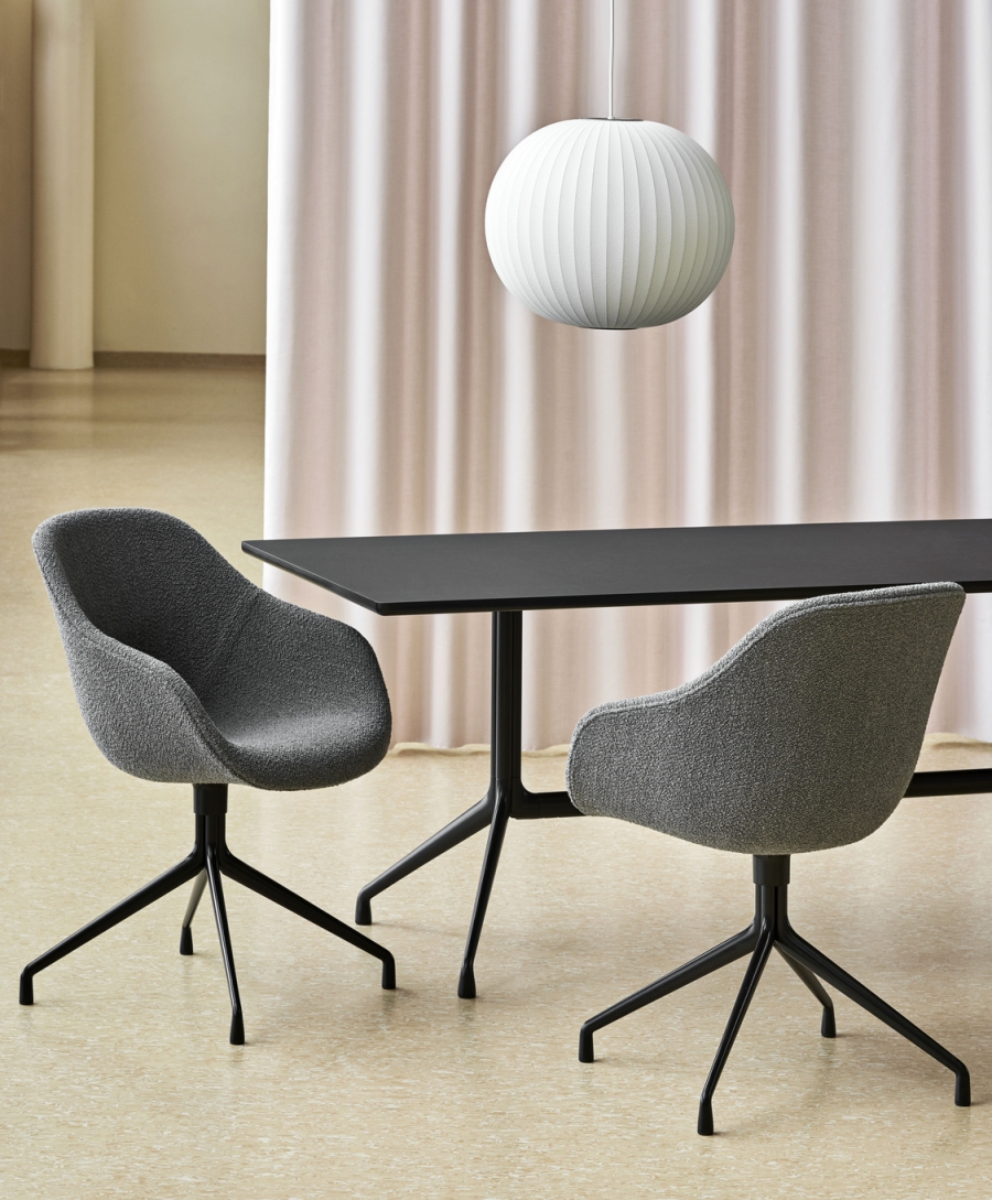 AAC121 chair upholstered in Flamiber grey C8 on black base and AAT10 table HAY About A Chair 121, AAC121 Soft chair, AAC121 designed by Hee Welling