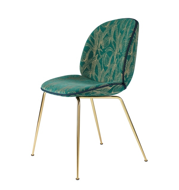 Beetle chair in Backhausen Jardin on Brass base Beetle Lounge chair by GamFratesi, Gubi Beetle lounge