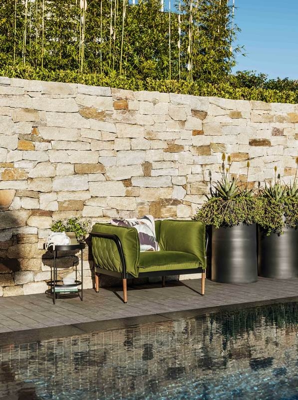Trace Armchair in South Beach Palm Leaf New fabric tait outdoor, outdoor furniture by tait, mokum fabric on tait outdoor furniture