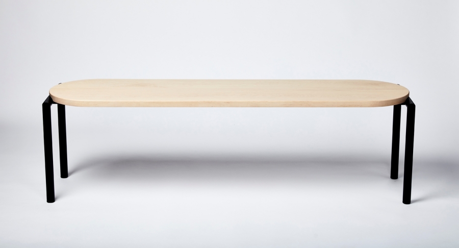 Benchmark - Rock maple on textured black frame Furnished Forever bench, Benchmark by Furnished Forever, Benchmark designed by Furnished Forever