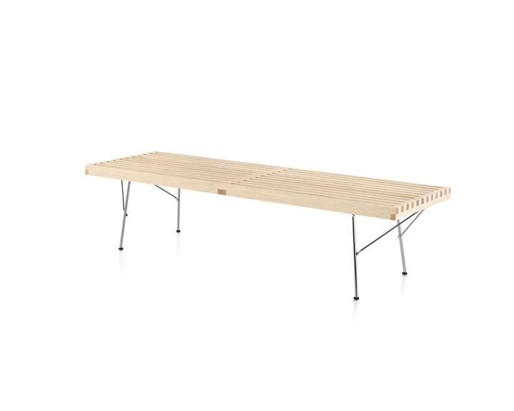 Nelson Platform bench - Maple/ trivalent chrome legs Nelson Platform Bench by Herman Miller, Nelson platform bench designed by George Nelson