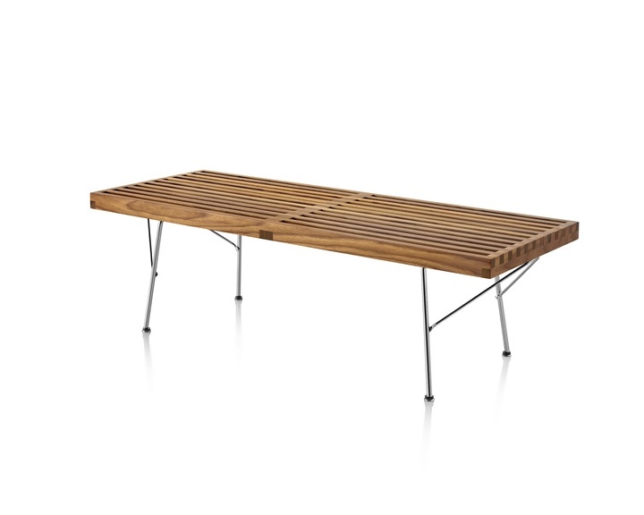 Nelson Platform bench - Walnut / trivalent chrome legs Nelson Platform Bench by Herman Miller, Nelson platform bench designed by George Nelson