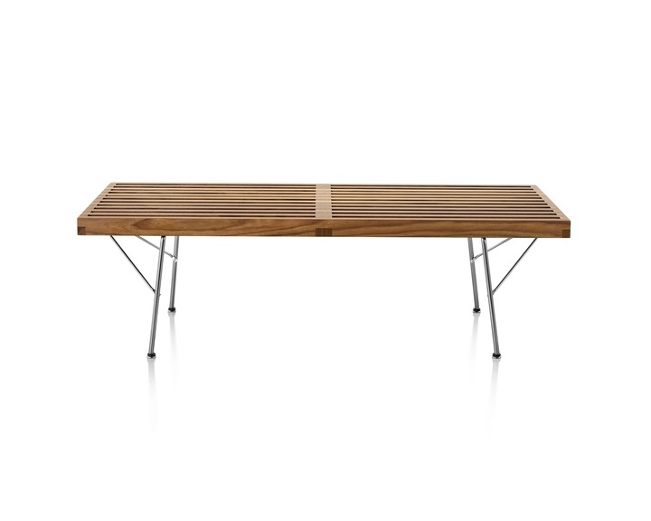 Nelson Platform bench - Walnut / trivalent chrome legs Nelson Platform Bench by Herman Miller, Nelson platform bench designed by George Nelson