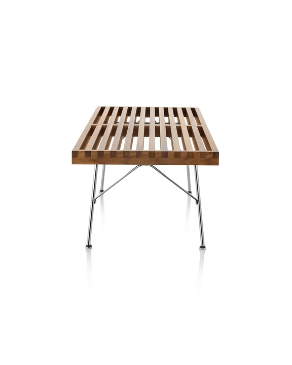 Nelson Platform bench - Walnut / trivalent chrome legs Nelson Platform Bench by Herman Miller, Nelson platform bench designed by George Nelson