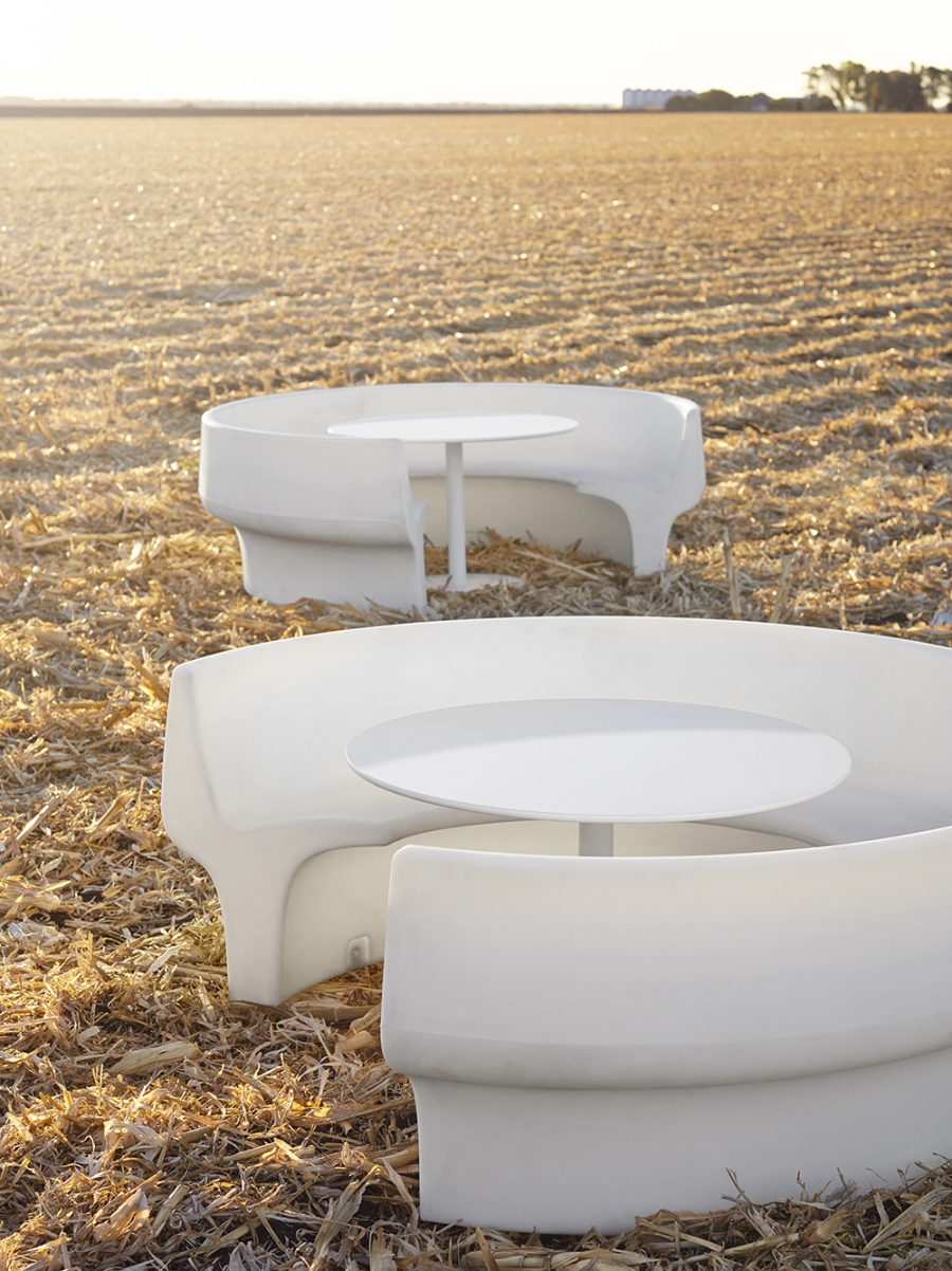 Cup communal booth seats designed by Alexander Lotersztain, Cup seating Derlot Editions