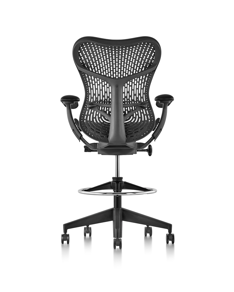 Mirra 2 Stools with TriFlex 2 Polymer back and armrest in Graphite Mirra 2 stool designed by Studio 7.5 for Herman Miller, MIrra 2 work stool