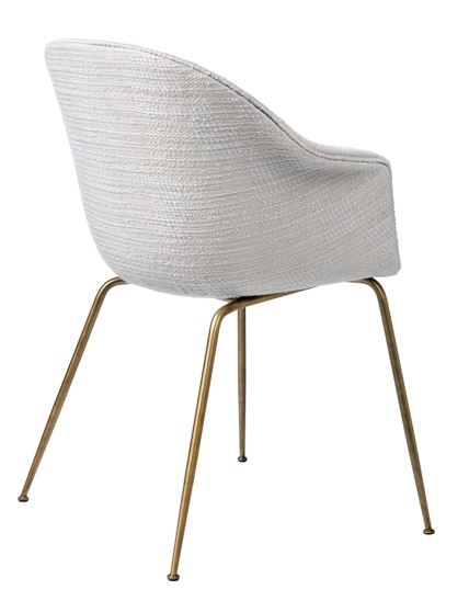 Bat dining chair upholstered on Antique Brass conic base Bat dining chair GUBI designed by GamFratesi, Bat dining chair on conic base designed by GamFratesi, Gubi dining chair designed by GamFratesi