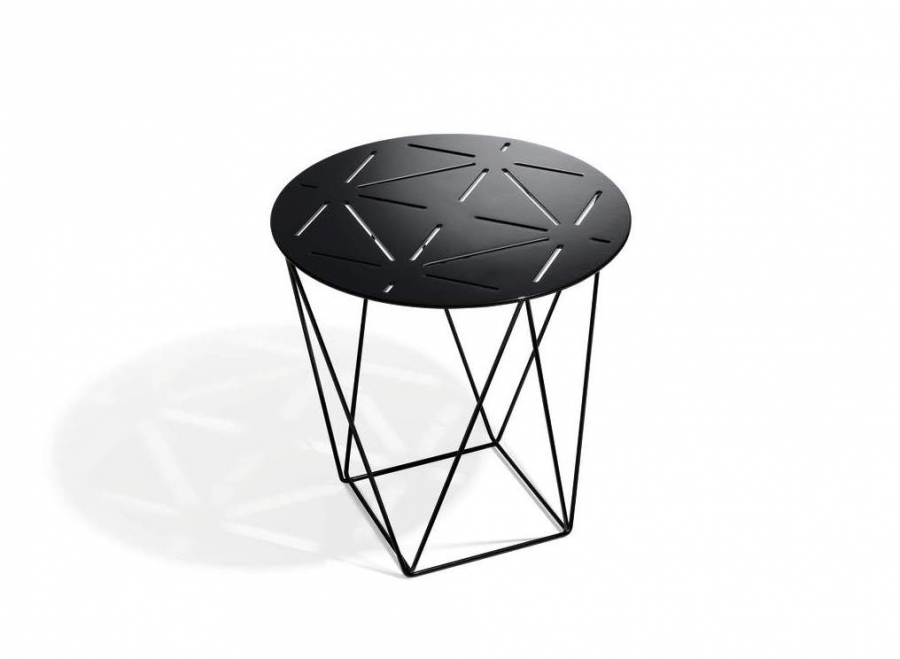 Joco side table in powdercoated black matt - 450mmDia Joco side table designed by EOOS for Walter Knoll, Walter Knoll Aluminium side table, Walter Knoll side table with laser cut details