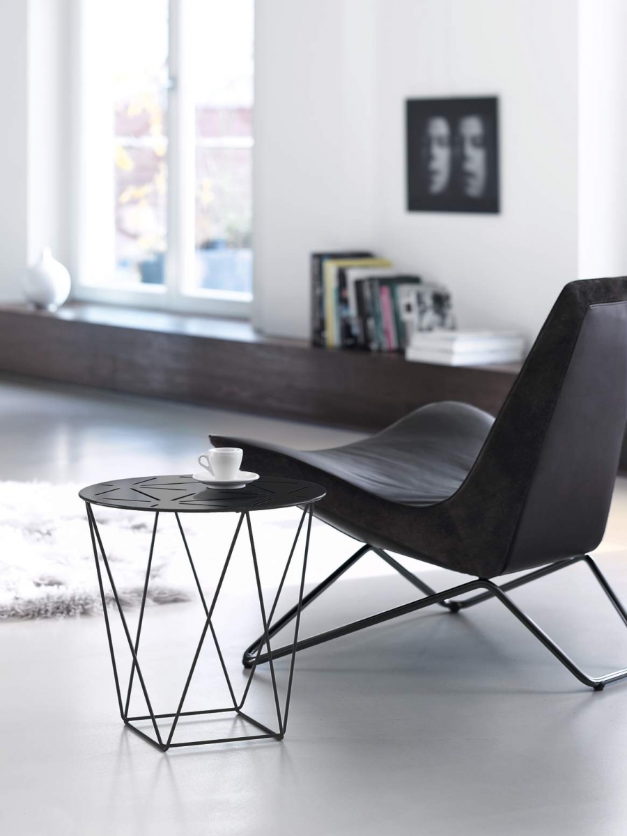 Joco side table and MY chair Joco side table designed by EOOS for Walter Knoll, Walter Knoll Aluminium side table, Walter Knoll side table with laser cut details