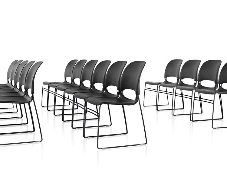 Limerick Chair - Black Limerick chair designed by Tom Newhouse for Herman Miller, Limerick Stacking Chairs Herman Miller, Herman Miller stacking chair on cart