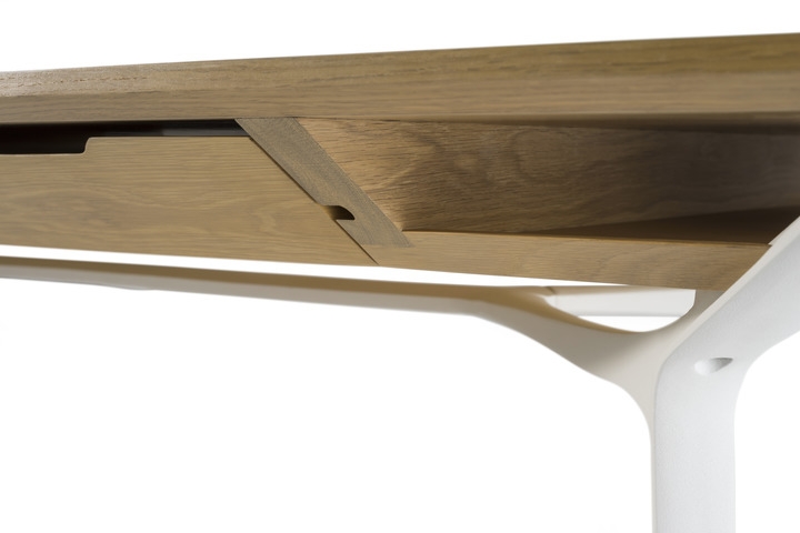 Carafe Table - White Oak top on White base Carafe table designed by Charles Wilson for Herman Miller, Herman Miller Carafe table, Carafe Desk