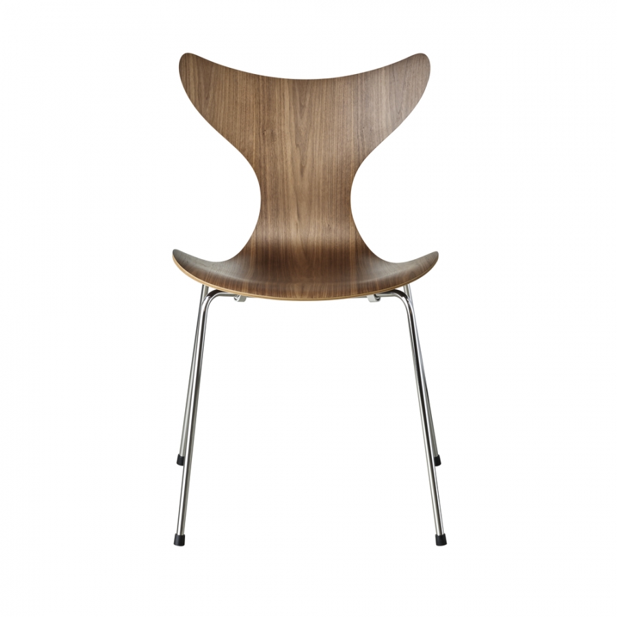 Lily Chair designed by Arne Jacobsen 50th anniversary, Lily chair Walnut veneer 50th anniversary edition, 50th anniversary edition of Lily Chair designed by Arne Jacobsen for Fritz Hansen 