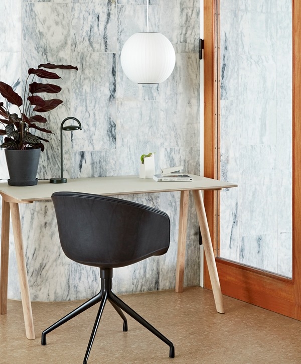 AAC 21 Upholstered in Silk SIL0842 leather on Black base, CPH90 Desk About A Chair 21 designed by Hee Welling for HAY, AAC21 HAY