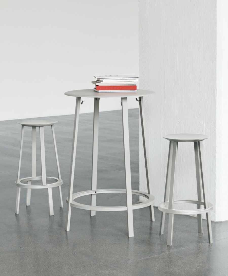 Revolver Table and Stools in Grey Revolver Bar Stool designed by Leon Ransmeier for HAY, HAY Revolver Bar stool