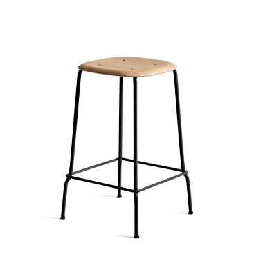 Soft Edge 30 Bar Stool 65H Oak matt lacquer seat on Black base Soft Edge 30 stool designed by ISKOS-BERLIN for HAY, HAY Soft Edge 30 stool