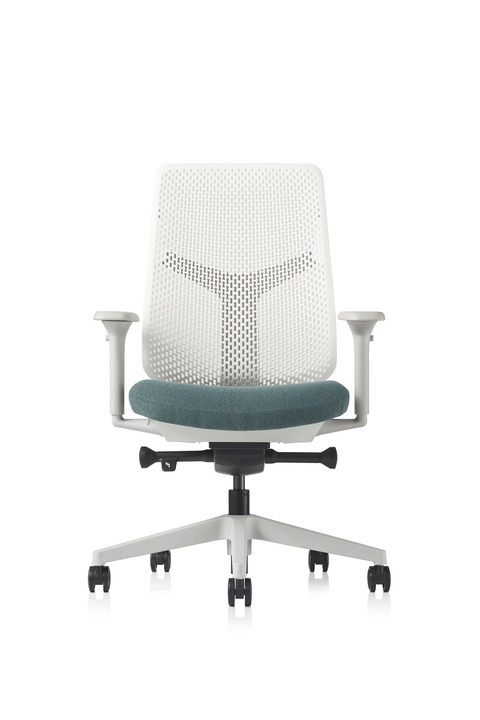 Verus_Mineral frame_Mineral base_adj amrs_meld kale textile_Triflex back in studio white Verus task chair by Herman Miller, Herman Miller task chair Verus, Verus task chair by Herman Miller