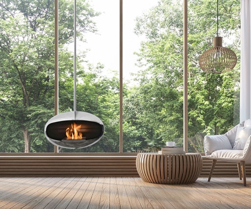 Aeris Carbon Steel Aeris Cocoon Fire hanging fireplace, Coccon Fire designed by FEDERICO OTERO