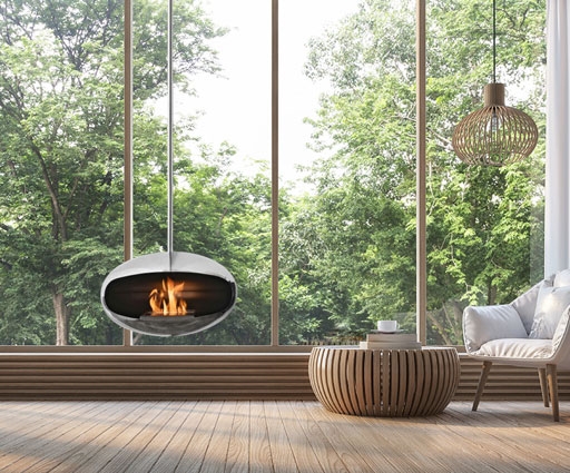 Aeris Cocoon Fire hanging fireplace, Coccon Fire designed by FEDERICO OTERO