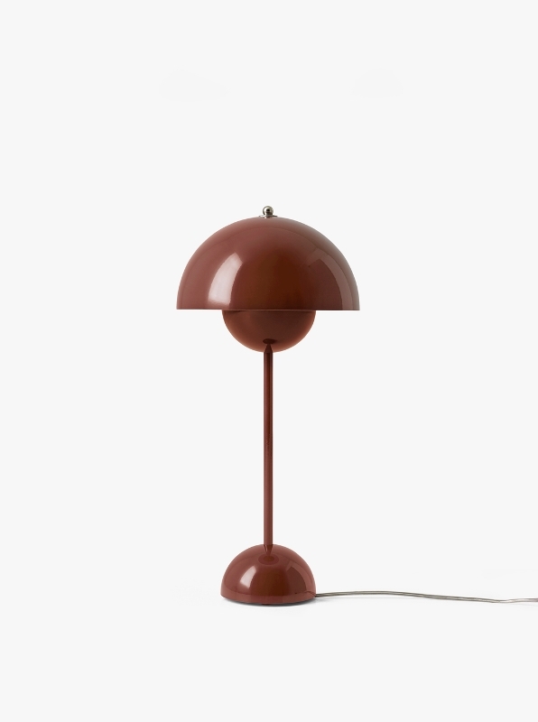 Flowerpot VP3 in Red Brown Flowerpot table lamp designed by Verner Panton, Flowerpot VP3 &Tradition