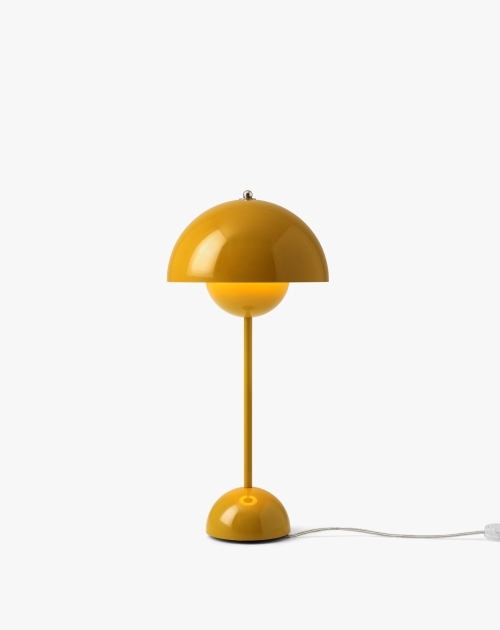 Flowerpot VP3 in Mustard Flowerpot table lamp designed by Verner Panton, Flowerpot VP3 &Tradition