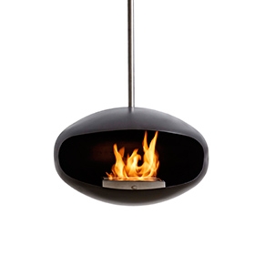 Aeris in Black Aeris Cocoon Fire hanging fireplace, Coccon Fire designed by FEDERICO OTERO