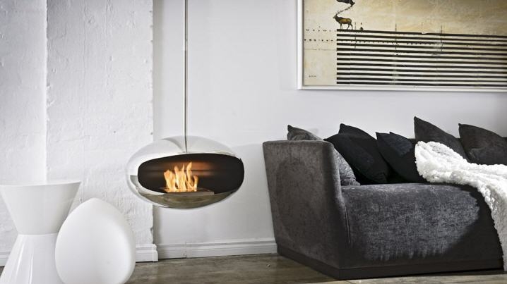 Aeris - Stainless Steel Aeris Cocoon Fire hanging fireplace, Coccon Fire designed by FEDERICO OTERO