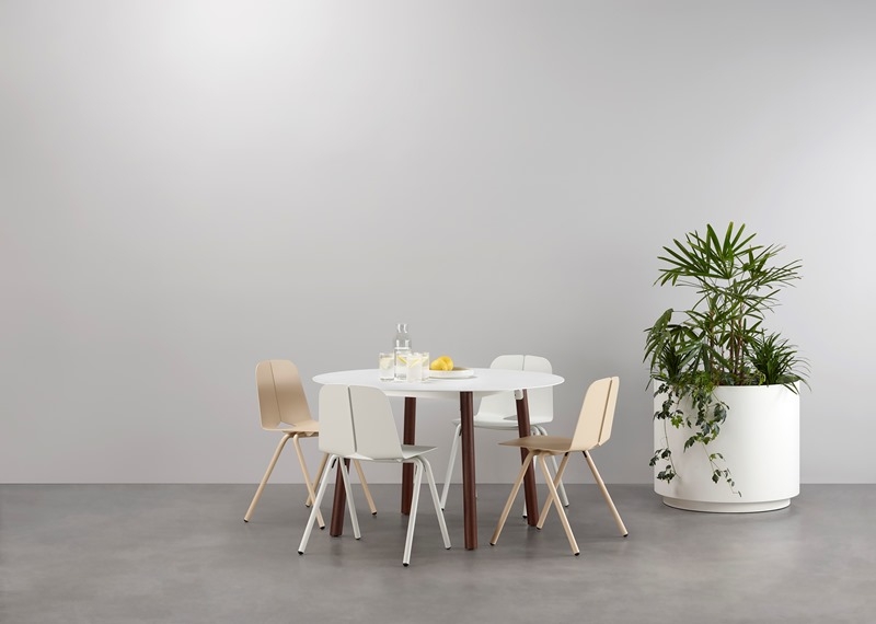 Seam Round Dining table with chairs Seam round dining table designed by Adam Cornish for Tait, Tait Seam Dining table round
