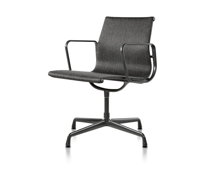 EAG_Side_With arms_Black frame Eames Aluminium Group Side Chair and Ottoman designed by Ray and Charles Eames, Herman Miller Eames Side chair, Herman Miller Eames Aluminium Group chair Side