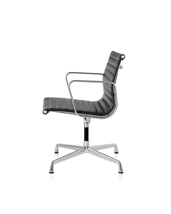 EAG_Side_With arms_Polished Aluminium base Eames Aluminium Group Side Chair and Ottoman designed by Ray and Charles Eames, Herman Miller Eames Side chair, Herman Miller Eames Aluminium Group chair Side