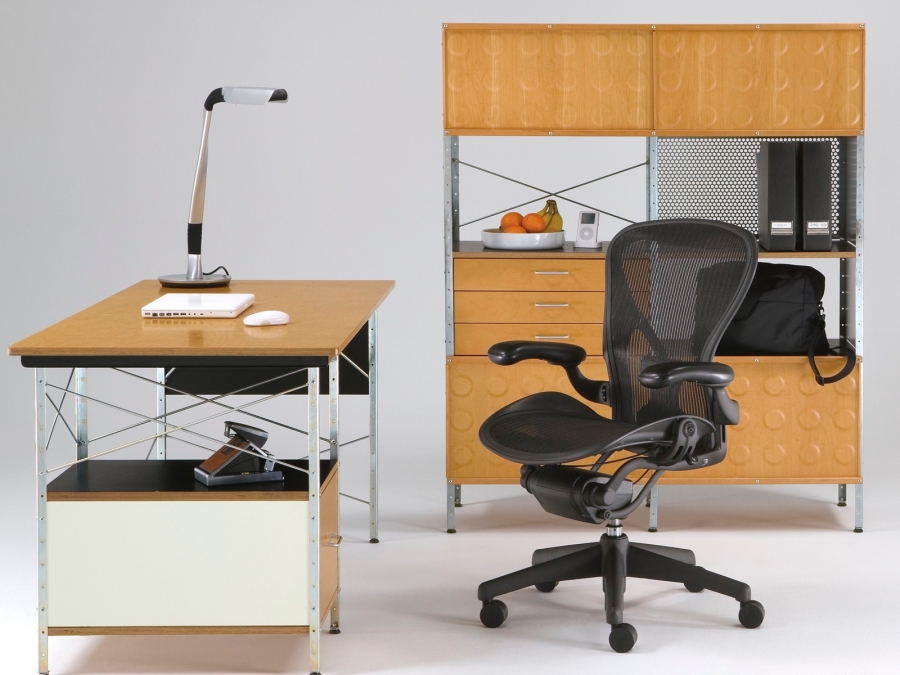 Eames Desk and Storage Unit, Aeron Classic chair Eames Desk and Storage Unit designed by Charles and Ray Eames for Herman Miller, Herman Miller Eames Desk and Storage Unit