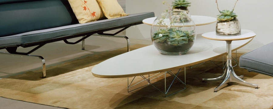 Eames Wire Base Elliptical Table_White top on Chrome base Eames Wire base Elliptical Table Herman Miller, Herman Miller Eames Wire Base Elliptical Table designed by Ray and Charles Eames, Eames Surf Board Table