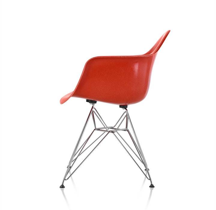 Eames Fibreglass armchair_Red orange_trivalent chrome wire base Eames Moulded Fiberglass armchair, Eames Moulded Fiberglass chair, Eames Fibreglass armchair