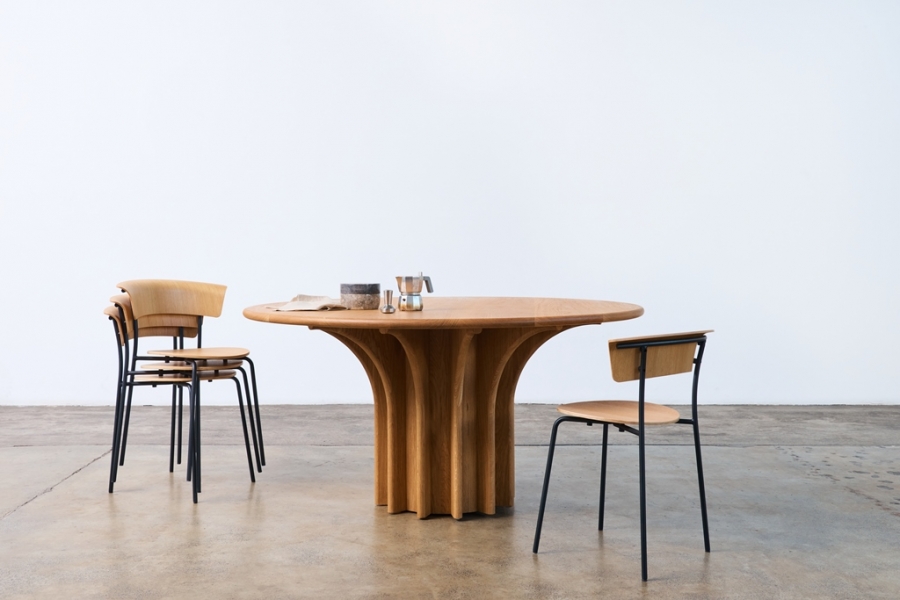 Rib Table and Softply chairs designed by Adam Goodrum for NAU