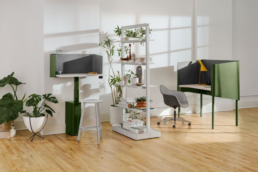 OE1 Workspace Collection, Collaborative space, Desk and workspace, AgileWall_MicroPacks_Nook_ProspectStool_EamesTaskChair