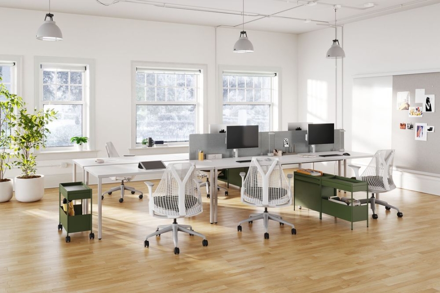 OE Rec table_OE1 Storage Trolley_OE1 Wall rail and Board_Lima MonitorArms_Sayl chairs OE1 Workspace Collection, Collaborative space, OE Rec table, OE1 Storage Trolley, OE1 Wall rail and Board, Lima MonitorArms, Sayl chairs
