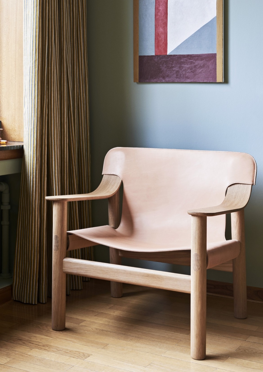 Bernard Chair - Nature Leather/Oak base Bernard Chair designed by Shane Schneck for HAY, Bernard leather strap armchair by HAY, available at designcraft Canberra