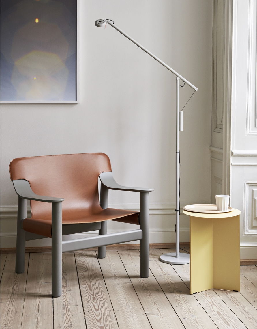 Bernard Chair - Brandy Leather/Grey base Bernard Chair designed by Shane Schneck for HAY, Bernard leather strap armchair by HAY, available at designcraft Canberra