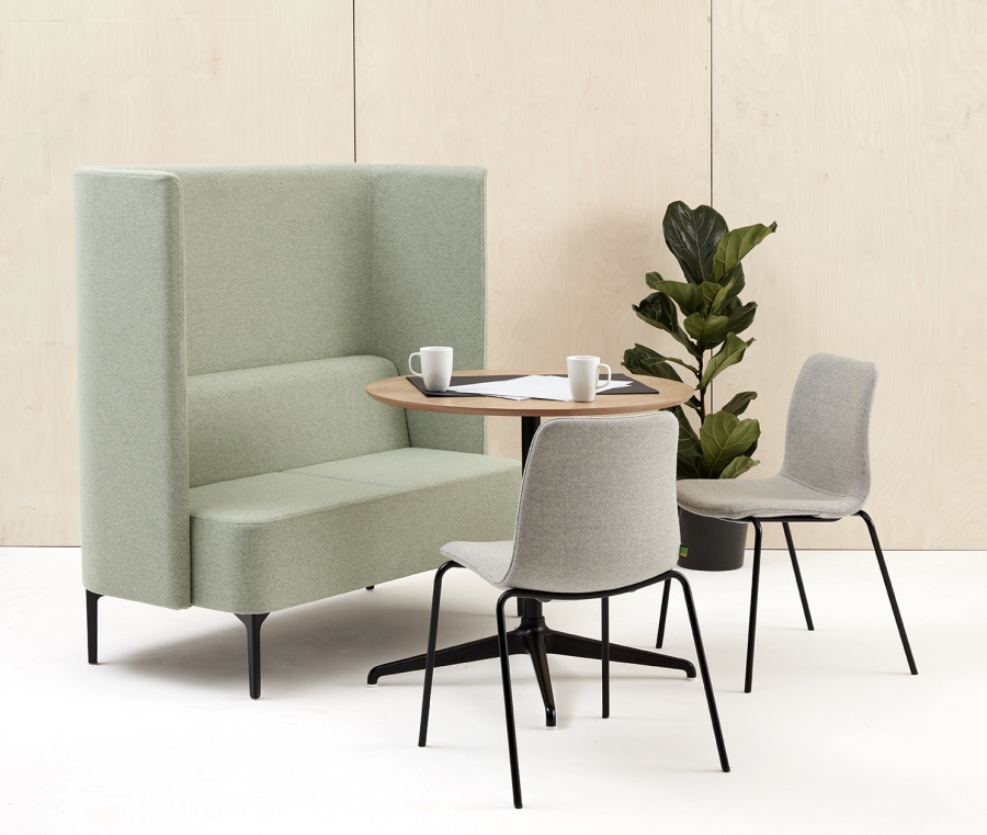 Pullman Sofa_PUL2H_Viv dining chair_VIVCHB4L_Ali Table_ALI650D_LR Pullman Sofa by naughtone, Collaborative space furniture, naughtone herman miller company